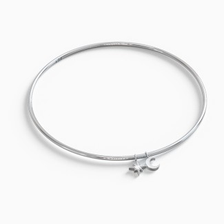 Classic Bangle Bracelet with Moon and Star Charm