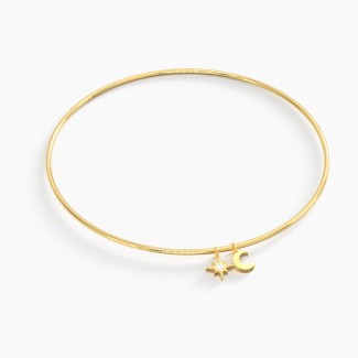 Dainty Bangle Bracelet with Moon and Star Charm