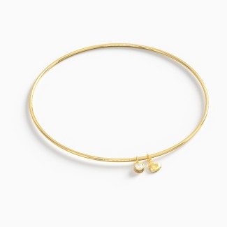 Dainty Bangle Bracelet with Engravable Puffed Heart and Gemstone Charm