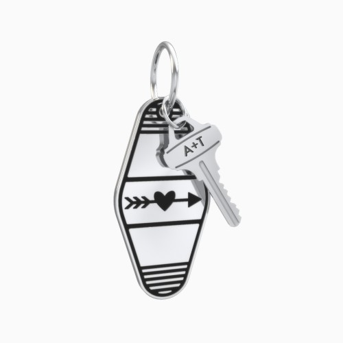 Heart With Arrow Engravable Retro Keychain Charm - Black