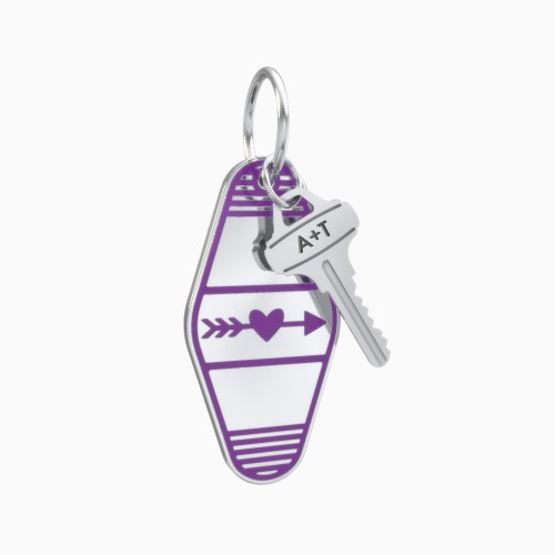 Heart With Arrow Engravable Retro Keychain Charm - Purple