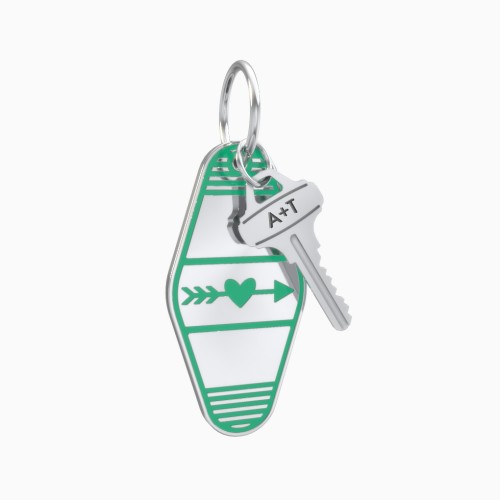 Heart With Arrow Engravable Retro Keychain Charm - Green