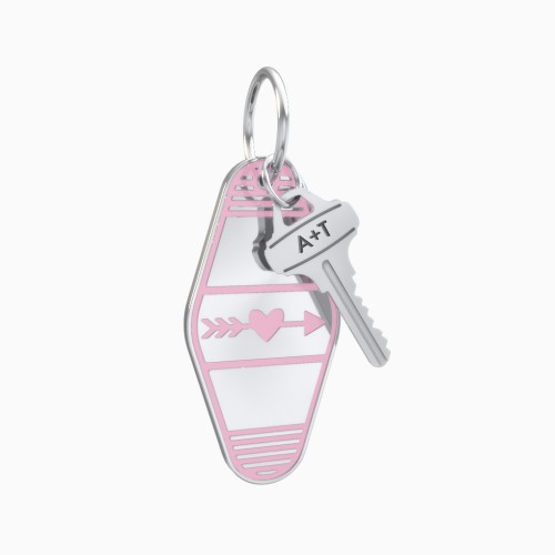 Heart With Arrow Engravable Retro Keychain Charm - Pink