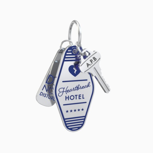 Heartbreak Hotel Engravable Retro Keychain Charm Set - Dark Blue