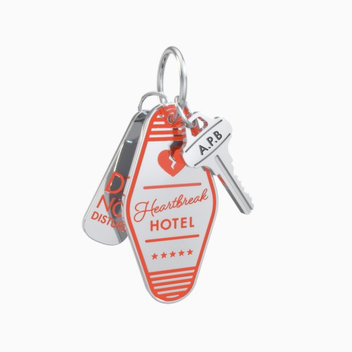 Heartbreak Hotel Engravable Retro Keychain Charm Set - Orange