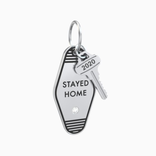 Stayed Home Engravable Retro Keychain Charm with Accent - Black