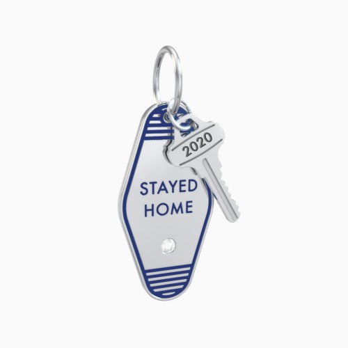 Stayed Home Engravable Retro Keychain Charm with Accent - Dark Blue