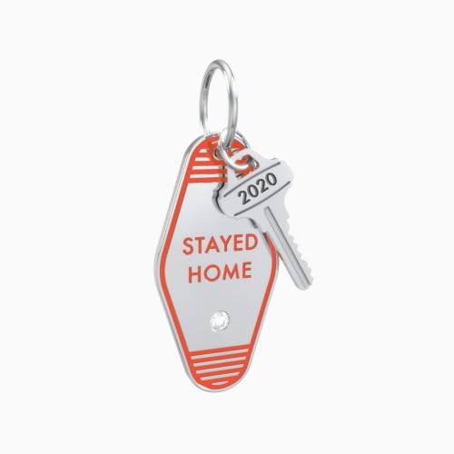Stayed Home Engravable Retro Keychain Charm with Accent - Orange