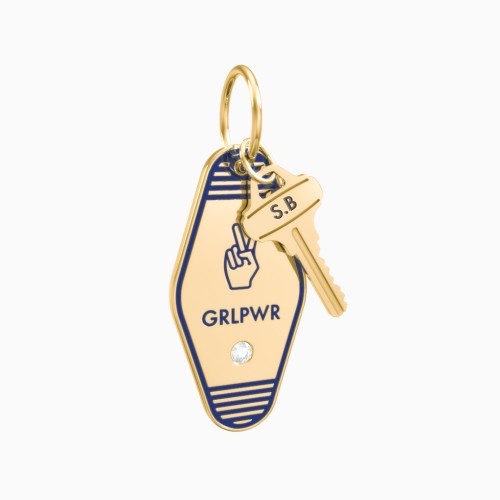 GRLPWR Engravable Retro Keychain Charm with Accent - Blue