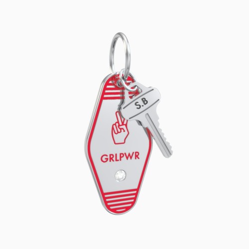 GRLPWR Engravable Retro Keychain Charm with Accent - Red