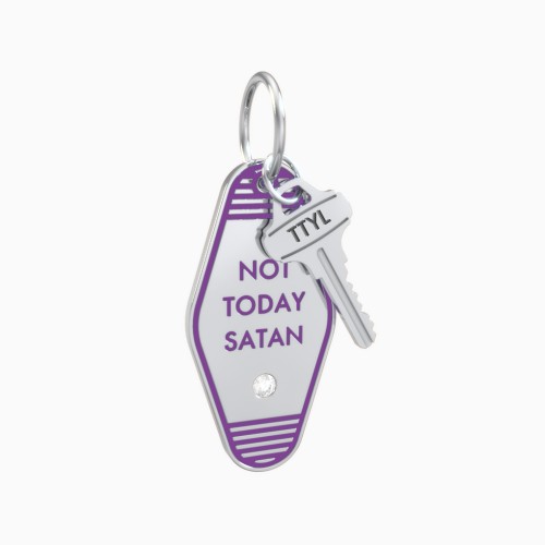 Not Today Satan Engravable Retro Keychain Charm with Accent - Purple