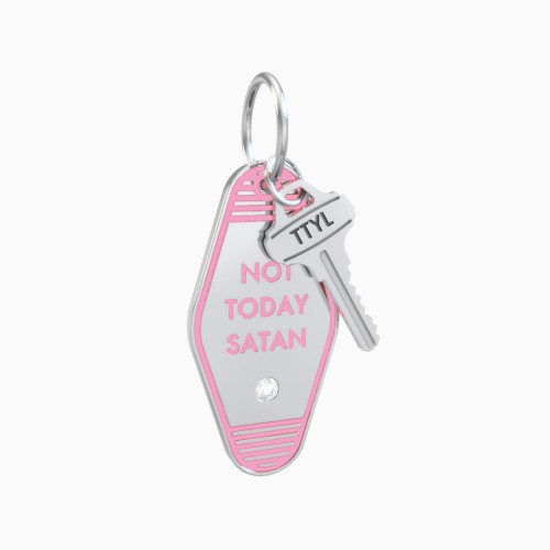 Not Today Satan Engravable Retro Keychain Charm with Accent - Pink