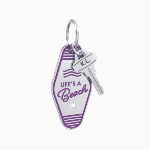 Life's A Beach Engravable Retro Keychain Charm with Accent - Purple
