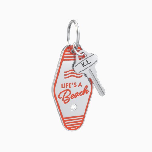 Life's A Beach Engravable Retro Keychain Charm with Accent - Orange