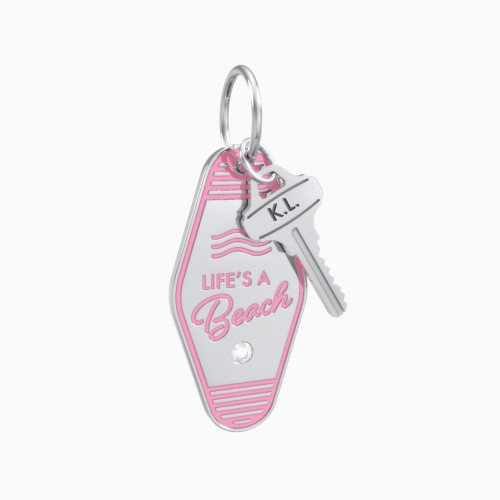 Life's A Beach Engravable Retro Keychain Charm with Accent - Pink