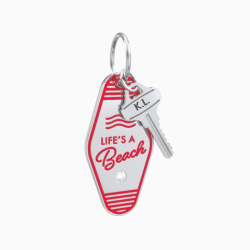 Life's A Beach Engravable Retro Keychain Charm with Accent - Red