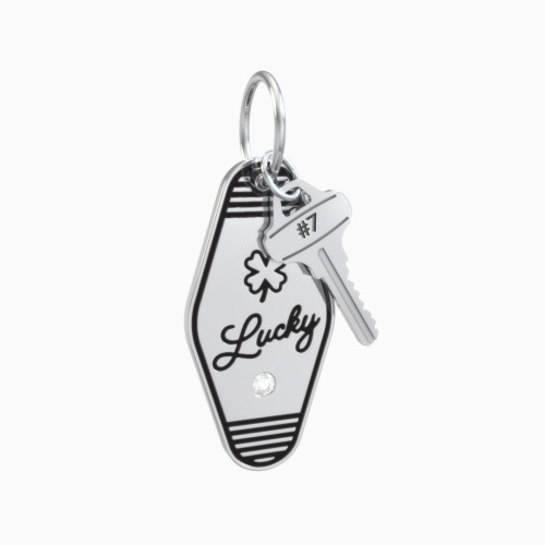 Lucky Engravable Retro Keychain Charm with Accent - Black