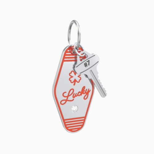 Lucky Engravable Retro Keychain Charm with Accent - Orange