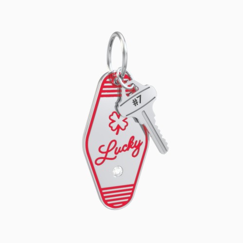 Lucky Engravable Retro Keychain Charm with Accent - Red