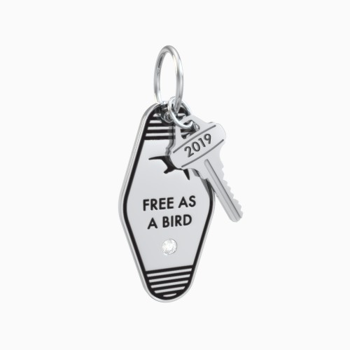Free As A Bird Engravable Retro Keychain Charm with Accent - Black