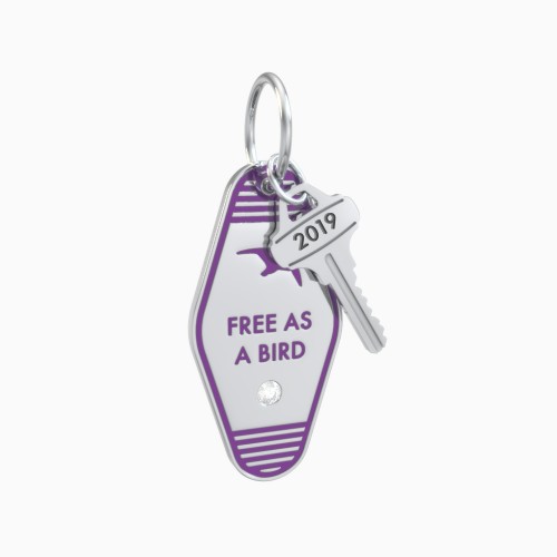 Free As A Bird Engravable Retro Keychain Charm with Accent - Purple