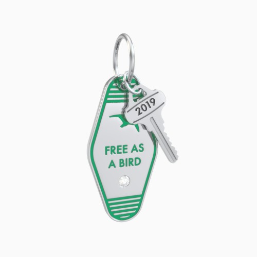 Free As A Bird Engravable Retro Keychain Charm with Accent - Green