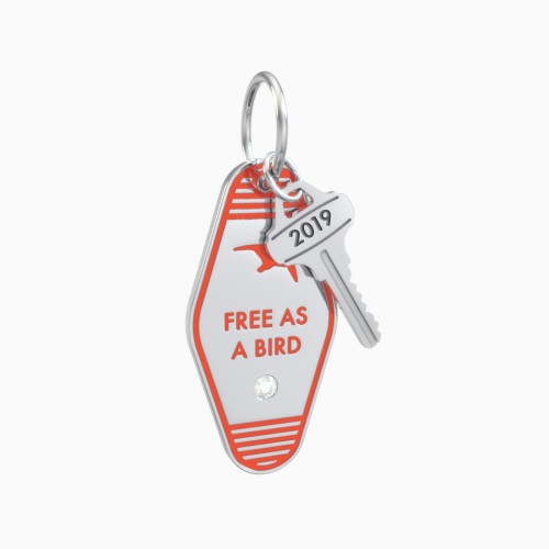Free As A Bird Engravable Retro Keychain Charm with Accent - Orange
