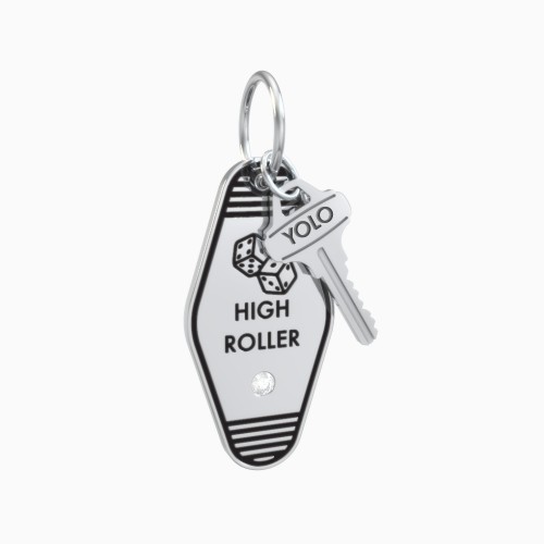 High Roller Engravable Retro Keychain Charm with Accent - Black