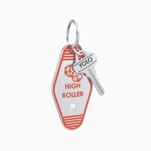 High Roller Engravable Retro Keychain Charm with Accent - Orange