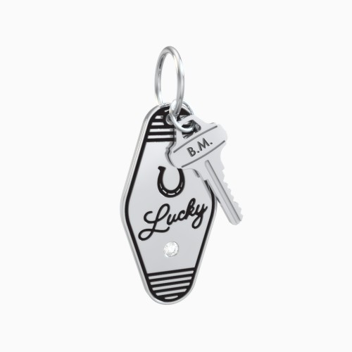 Lucky Horseshoe Engravable Retro Keychain Charm with Accent - Black