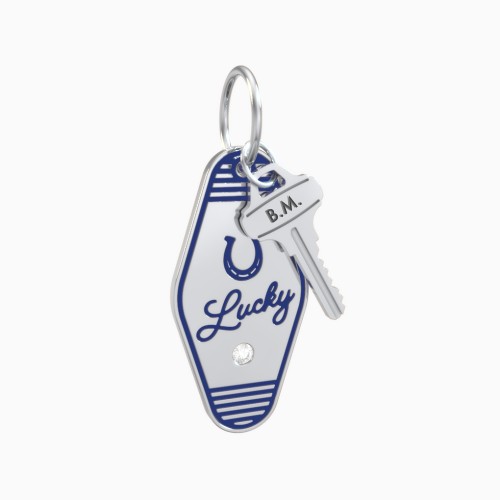 Lucky Horseshoe Engravable Retro Keychain Charm with Accent - Blue