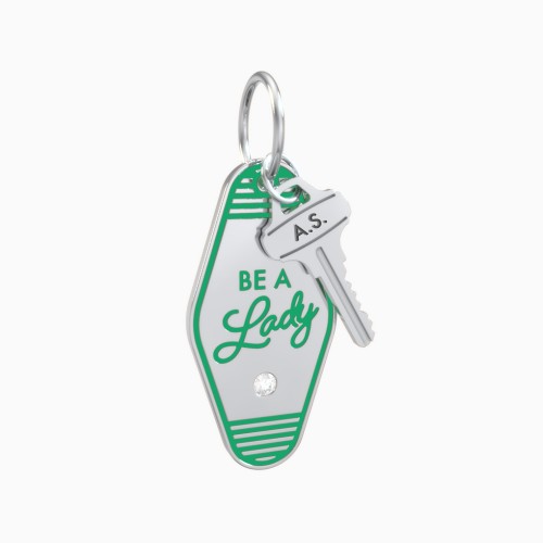 Be A Lady Engravable Retro Keychain Charm with Accent - Green