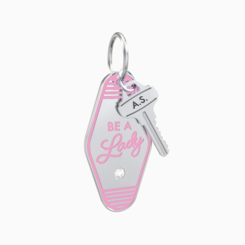 Be A Lady Engravable Retro Keychain Charm with Accent - Pink