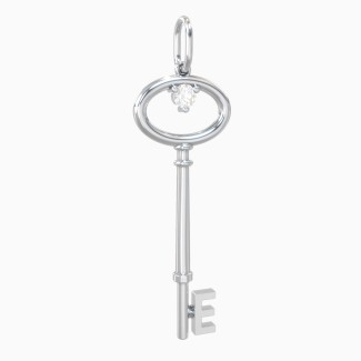 Initial Skeleton Key Charm With Gemstone - E