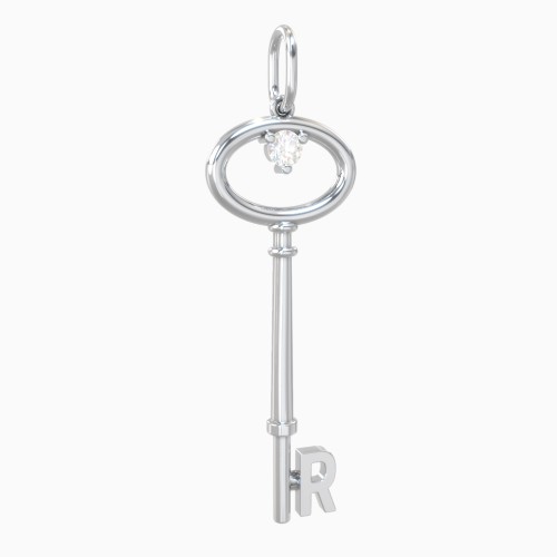 Initial Skeleton Key Charm With Gemstone - R