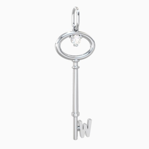 Initial Skeleton Key Charm With Gemstone - W