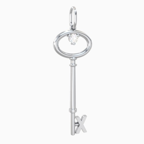 Initial Skeleton Key Charm With Gemstone - X