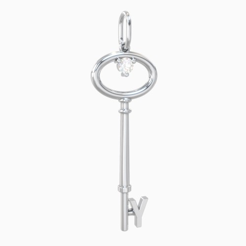 Initial Skeleton Key Charm With Gemstone - Y