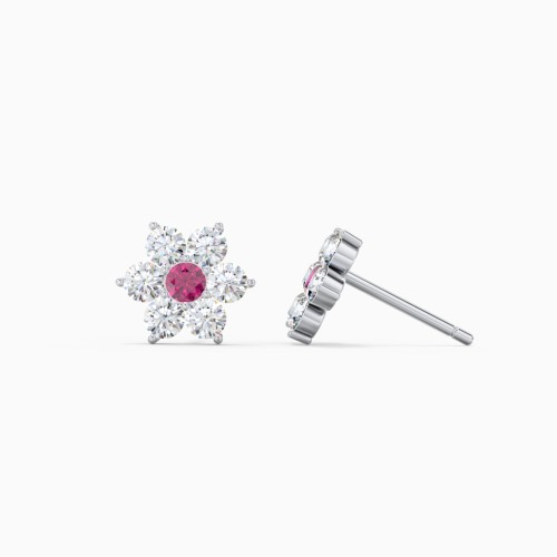 Flower Stud Earrings with Gemstones