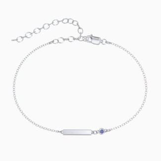 Engravable Bar Anklet with Bezel Set Stone