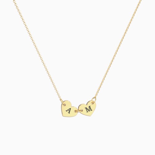 Engravable Initial 2 Heart Necklace