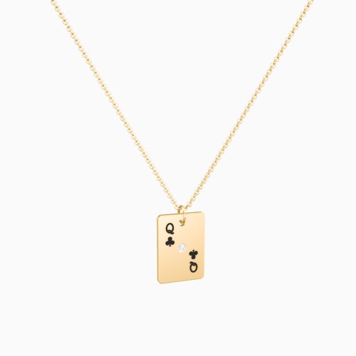 Queen of Clubs Playing Card Charm Necklace