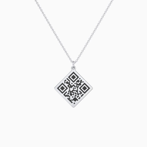 Reversible Diamond Shaped Necklace with Engraved Initial & QR Code