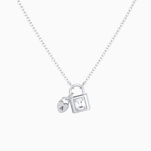 Lock and Engravable Heart Charm Necklace