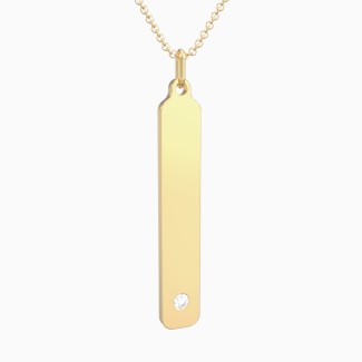 Engravable Long Tag Necklace With Gemstone