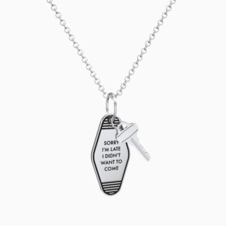 Sorry I'm Late Engravable Retro Keychain Charm Necklace - Black