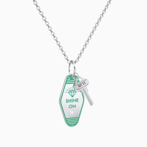 Shine On Engravable Retro Keychain Charm Necklace with Accent - Green
