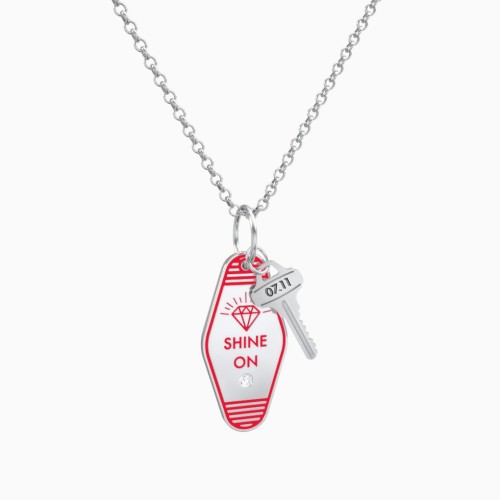 Shine On Engravable Retro Keychain Charm Necklace with Accent - Red