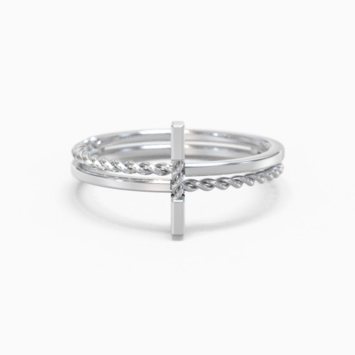Twisted Bar Ring with Double Band