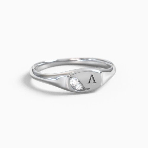 Engravable Signet Ring with Accent Stone Swirl